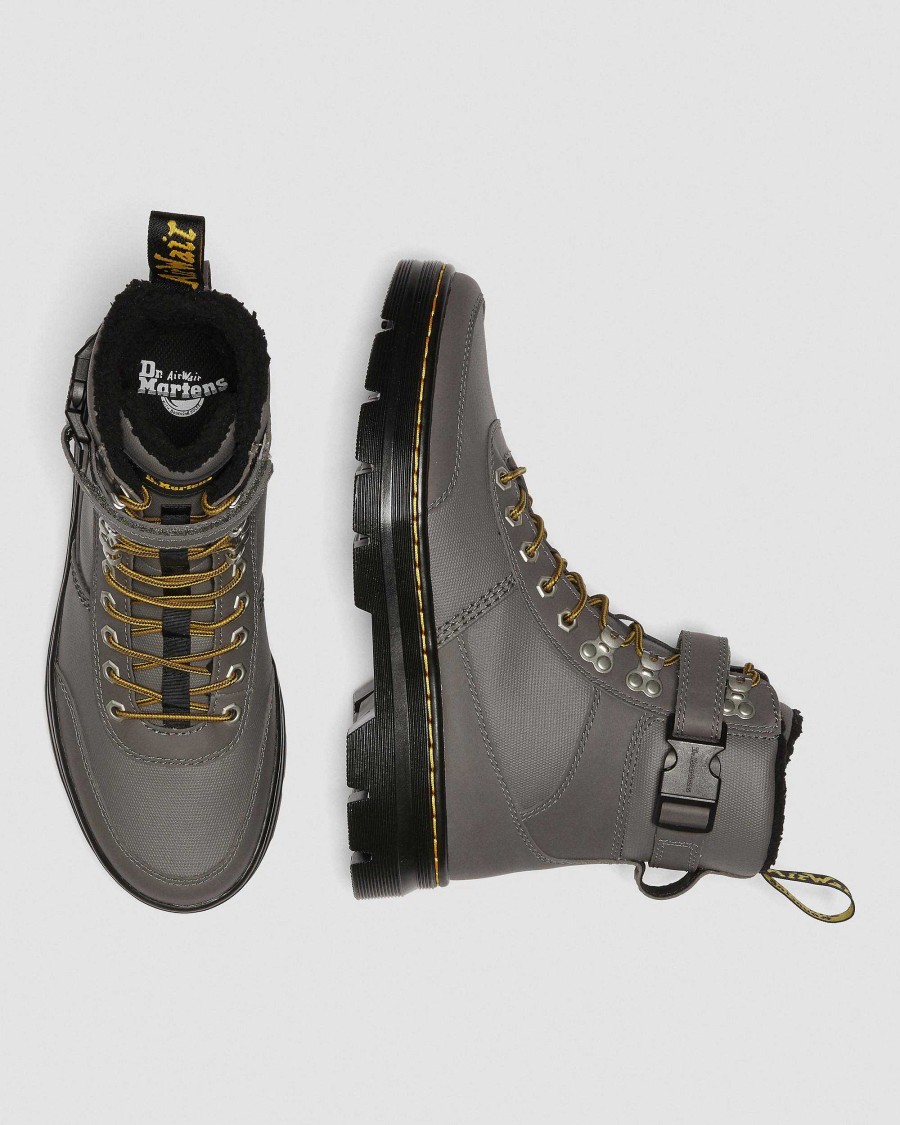 Messieurs Dr. Martens Chaussures Utilitaires | Chapeaux Utilitaires En Fausse Fourrure Combs Tech Gris Metallise — Grove+Toile Enduite