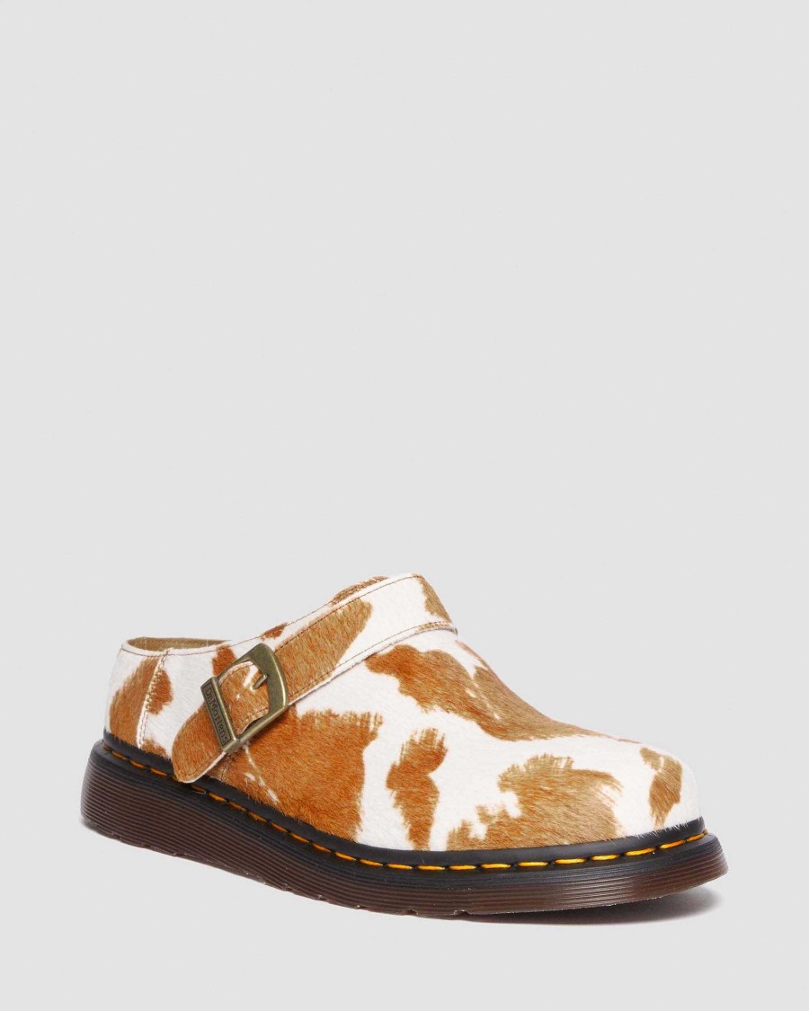 Dames Dr. Martens Chaussons | Tongs Isham A Imprime Vache Et Poils Jersey Vache Imprime — Cheveux Sur