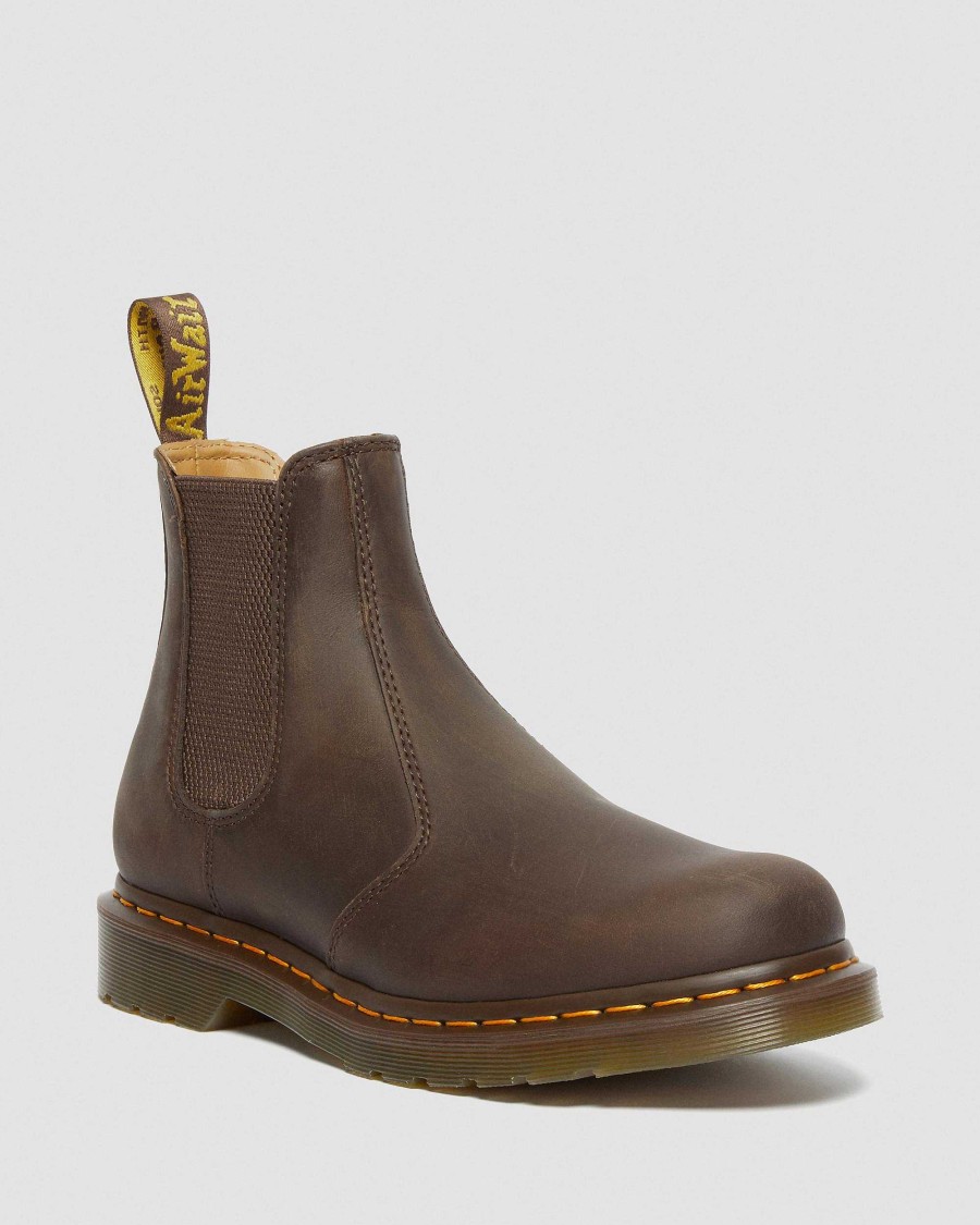 Messieurs Dr. Martens Maihars Bruns | Bottines Chelsea Crazy Horse 2976 A Surpiqures Jaunes Marron Fonce — Crazy Horse+Pu