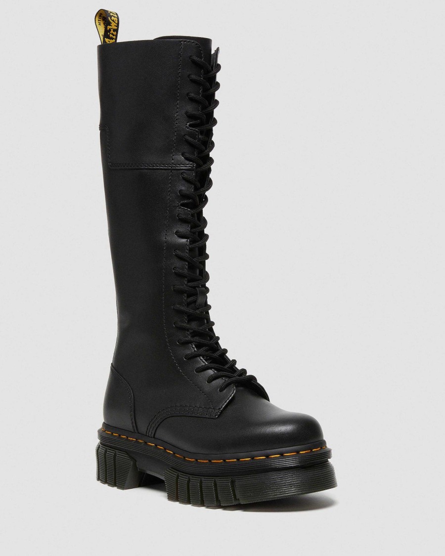 Dames Dr. Martens Tenias | Bottes A Plateforme Hautes En Cuir A 20 Oeillets Audrick Noir — Nappa Lux