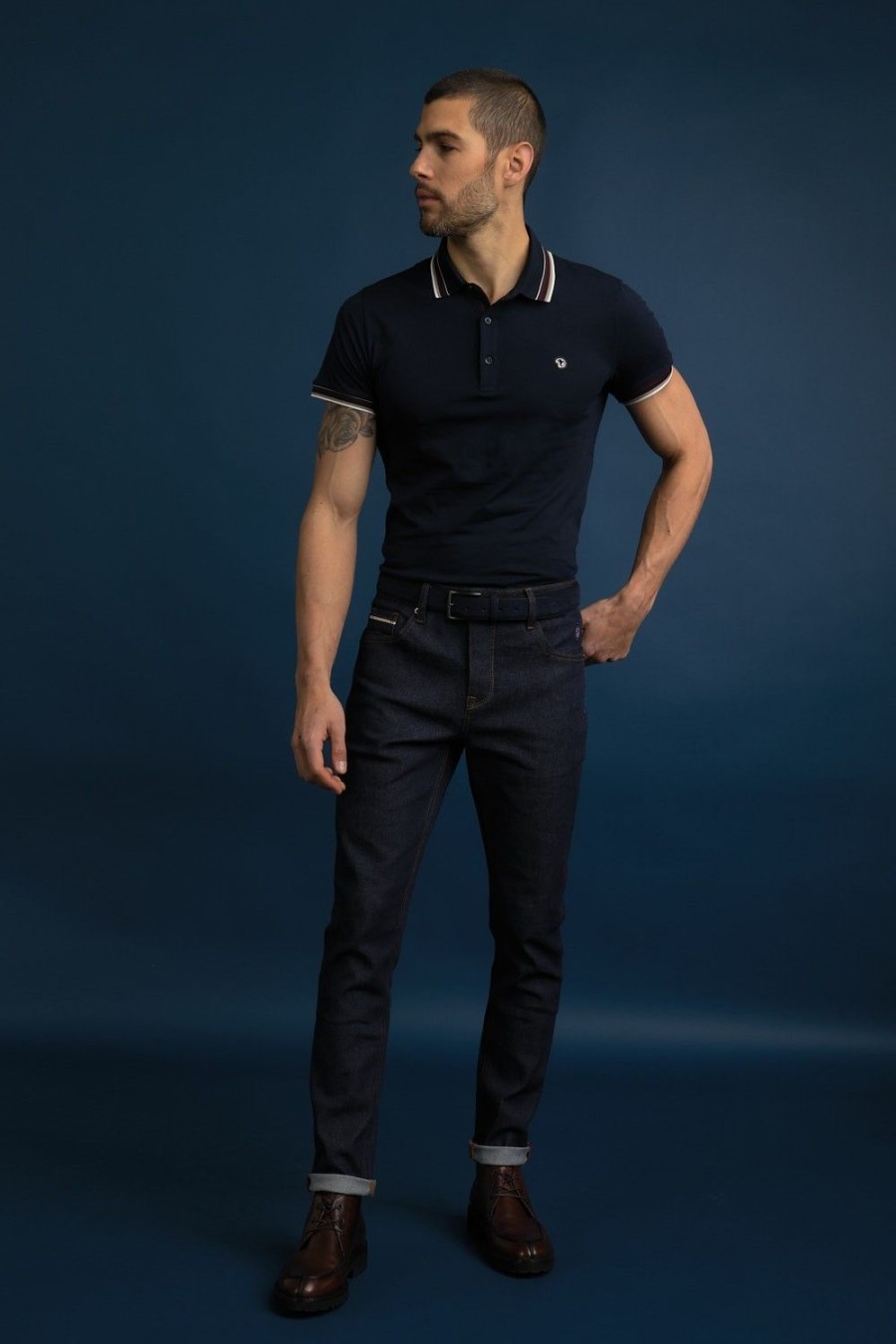 Homme Benson & Cherry Les Bas | Jean Basique Tapered Jonato Bleu-Brut