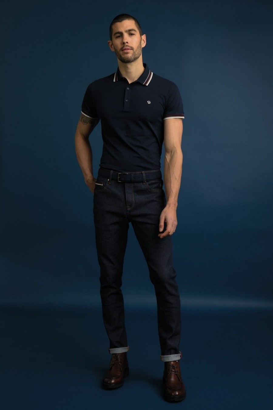 Homme Benson & Cherry Les Bas | Jean Basique Tapered Jonato Bleu-Brut