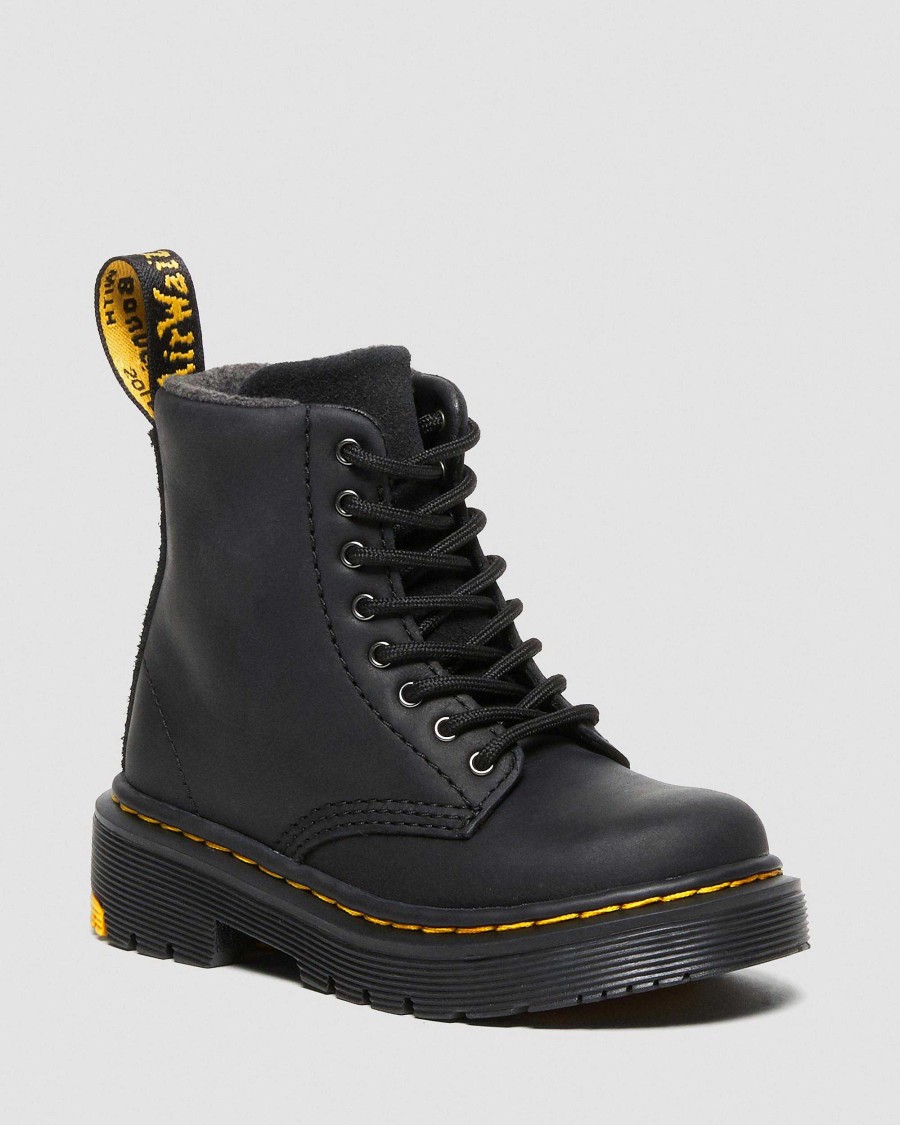 Enfants Dr. Martens Maihars Pour Enfants | Bottes A Lacets En Daim 1460 Wintergrip Pour Tout-Petit Noir — Yellowstone Wp