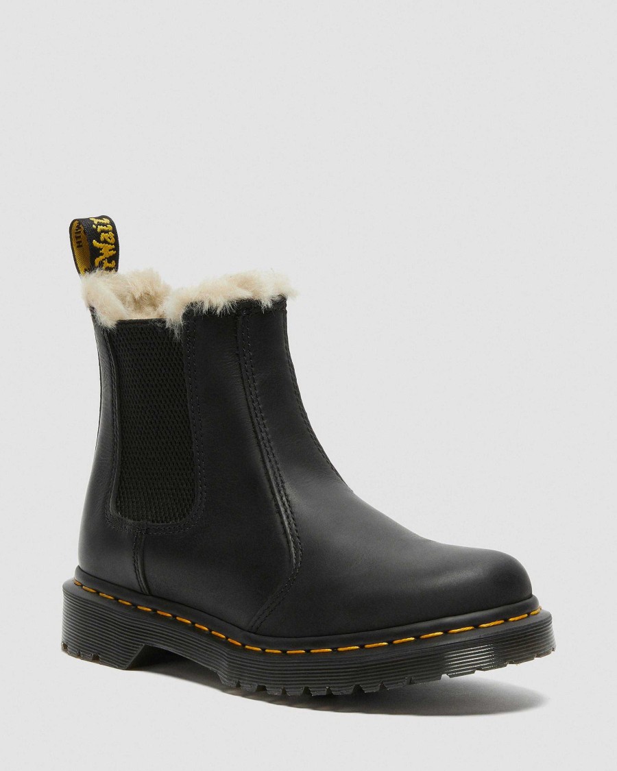 Dames Dr. Martens Bottines | Bottines Chelsea 2976 Leonore Doublees En Fausse Fourrure Noir — Wyoming Bruni