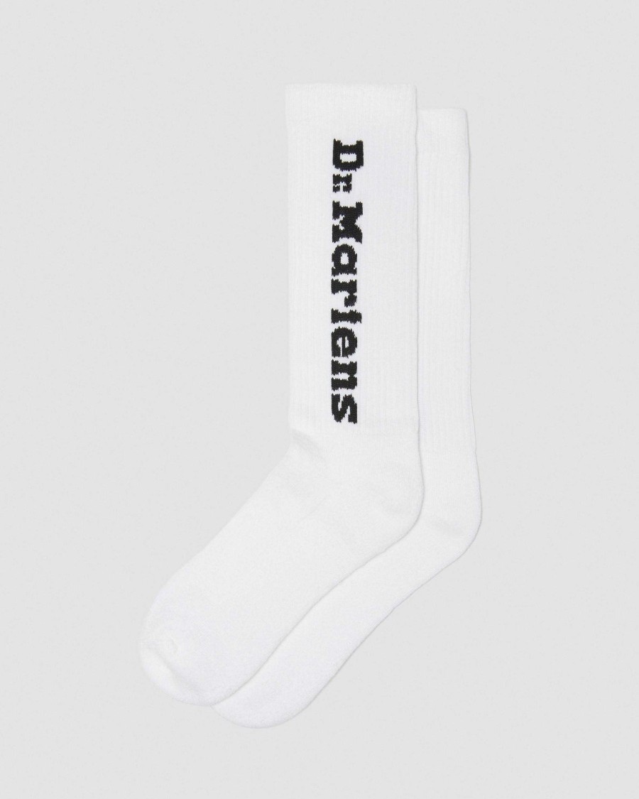 Accessoires Dr. Martens Toutes Les Chaussettes | Chaussettes A Logo Vertical En Melange De Coton Blanc — Melange De Coton Biologique