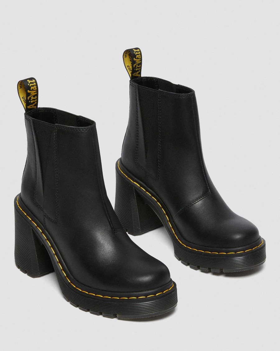 Dames Dr. Martens Bottines | Bottines Chelsea A Talons Evases En Cuir Spence Noir — Bois De Santal