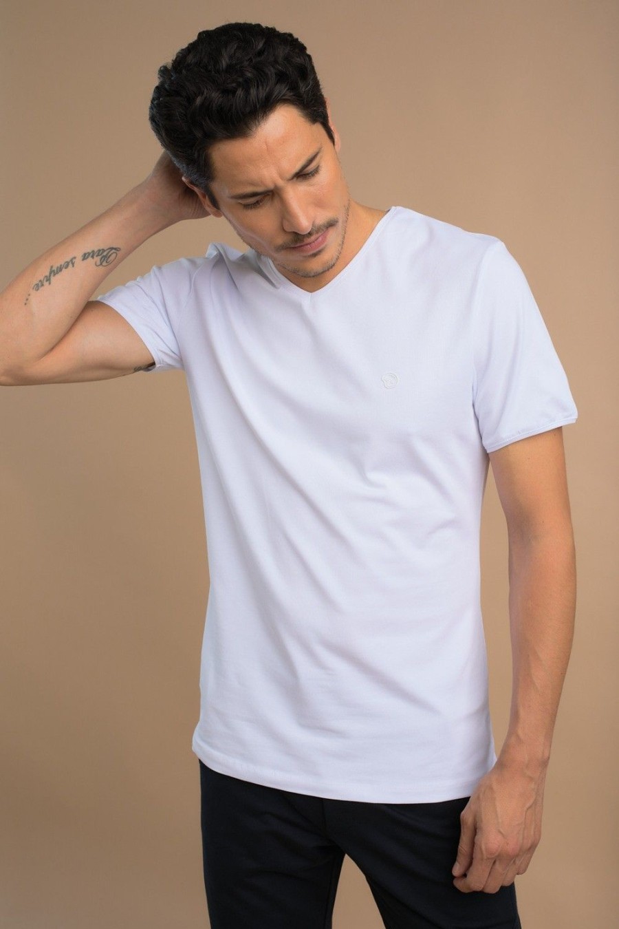 Homme Benson & Cherry T-Shirts Pour Homme | Tee-Shirt Stretch Col V Tahys Blanc