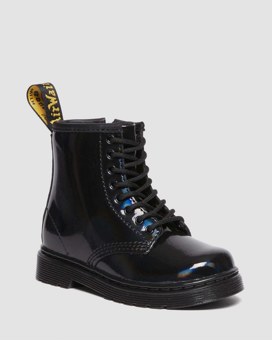 Enfants Dr. Martens Maihars Pour Enfants | Bottines A Lacets En Cuir Arc-En-Ciel 1460 Pour Tout-Petit Noir — Brevet Arc-En-Ciel