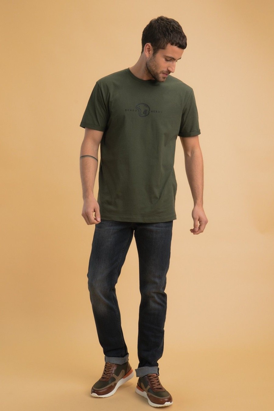 Homme Benson & Cherry T-Shirts Pour Homme | T-Shirt Jersey Avec Logo A Relief Tactique Kaki